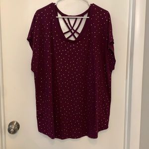 Lane Bryant burgundy t shirt with gold foil dot pattern pattern. Size 22/24.